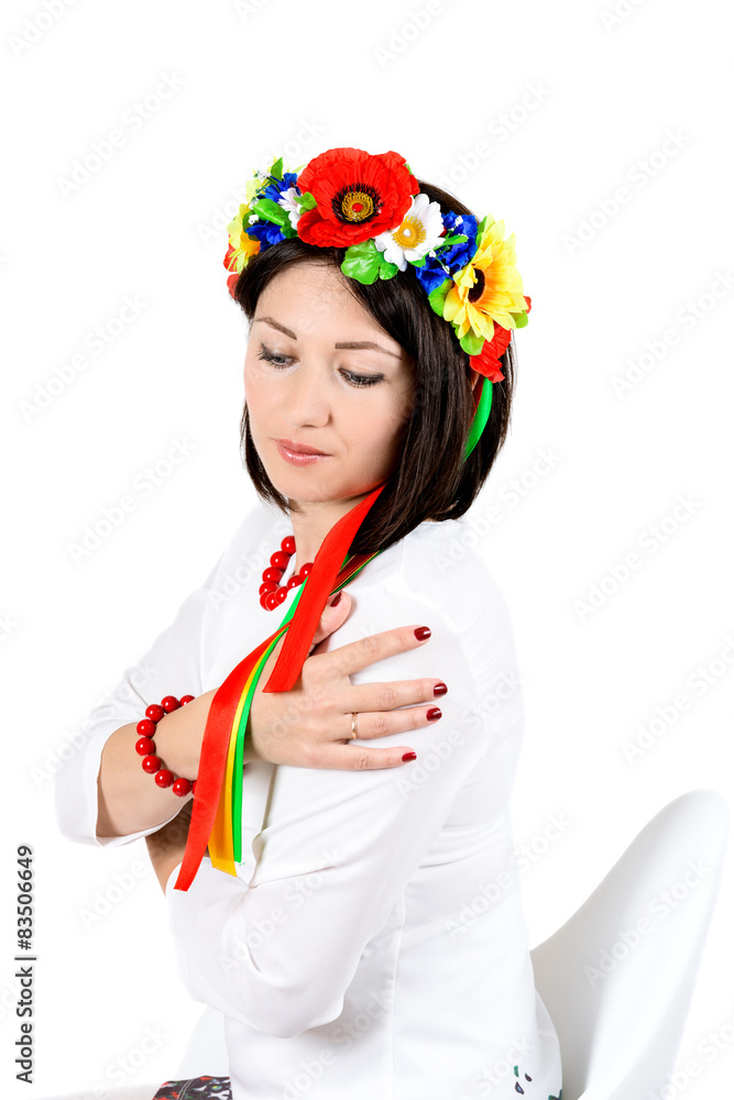 beautiful young brunette woman wearing national ukrainian clothe beautiful young brunette woman wearing national ukrainian clothe