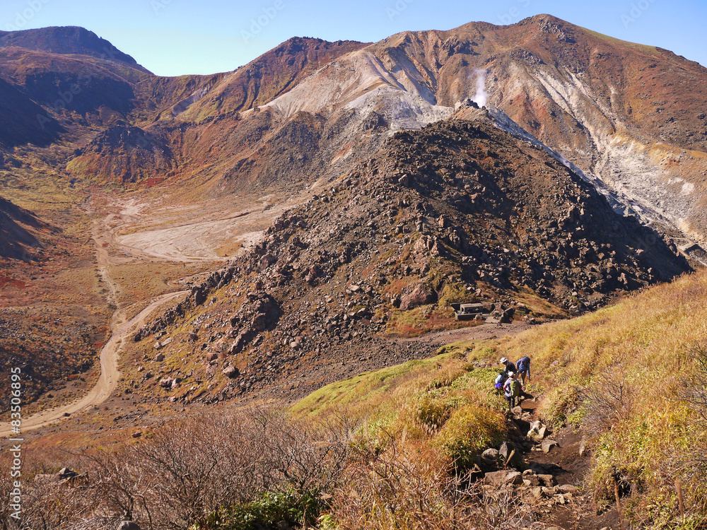 大分県九重連山　三俣山へ秋登山での登山道からの景色