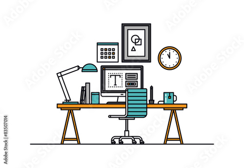 Designer workspace line style illustration