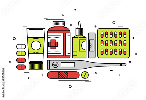 Medication supplies line style illustration
