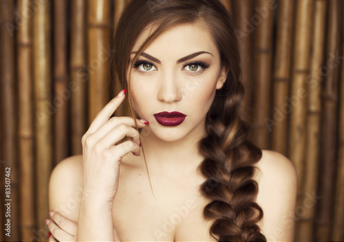 Sexy Beauty Girl with purple-red Lips. Provocative Make up. Luxu