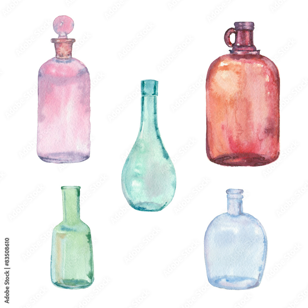 Fototapeta premium Set of colorful watercolor bottles
