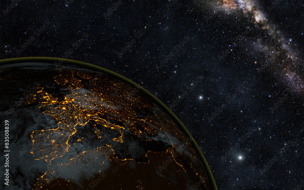 Obraz premium Planet earth at night with space background