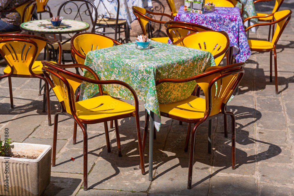 Outdoor restaurant table in Italy