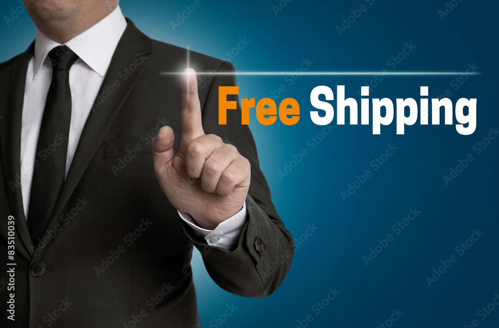 Free Shipping Touchsreen wird von Geschäftsmann bedient Free Shipping Touchsreen wird von Geschäftsmann bedient