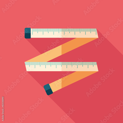 Colorful tape measure flat square icon with long shadows.