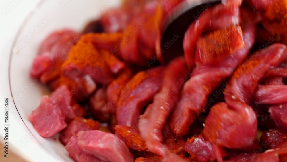 Beef chunks marinating in soy sayce marinade Beef chunks marinating in soy sayce marinade