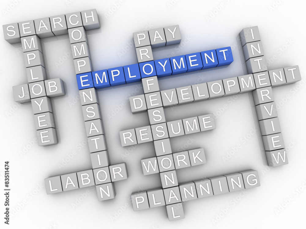 3d image Employment issues concept word cloud background 3d image Employment issues concept word cloud background