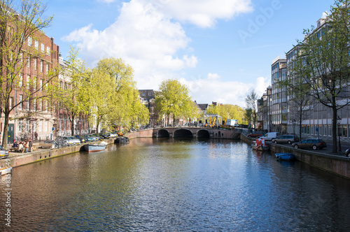 Amsterdam canal during the spring. Netherlands.