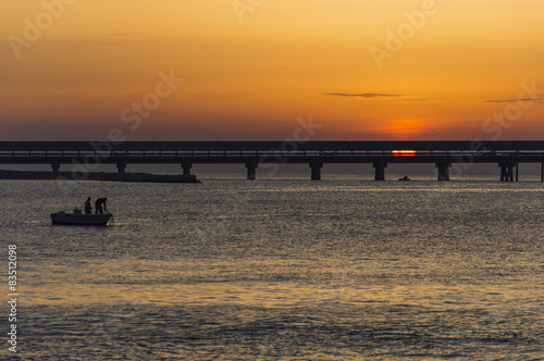 sunrise with industrial port