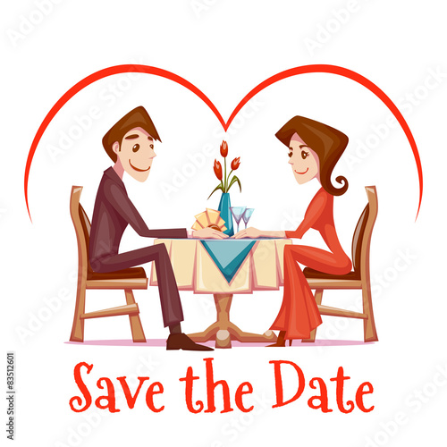 Vector illustration of romantic date  in restaurant