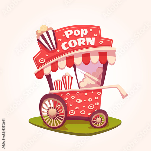 Vector flat illustration of Pop Corn cart