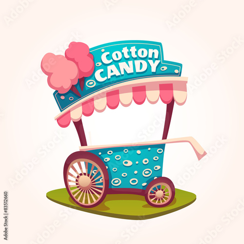 Vector flat illustration of Cotton Candy cart