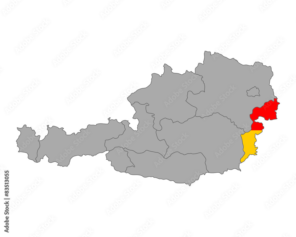 Karte von Österreich mit Fahne des Burgenlands