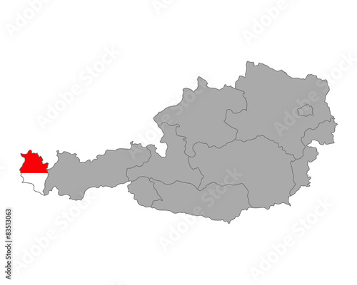 Karte von Österreich mit Fahne von Vorarlberg