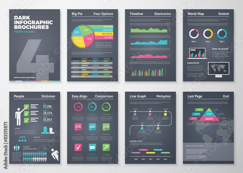 Black infographic templates in brochure style