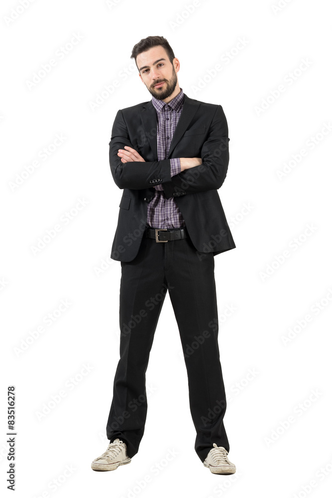 Businessman wearing sneakers with crossed arms Businessman wearing sneakers with crossed arms