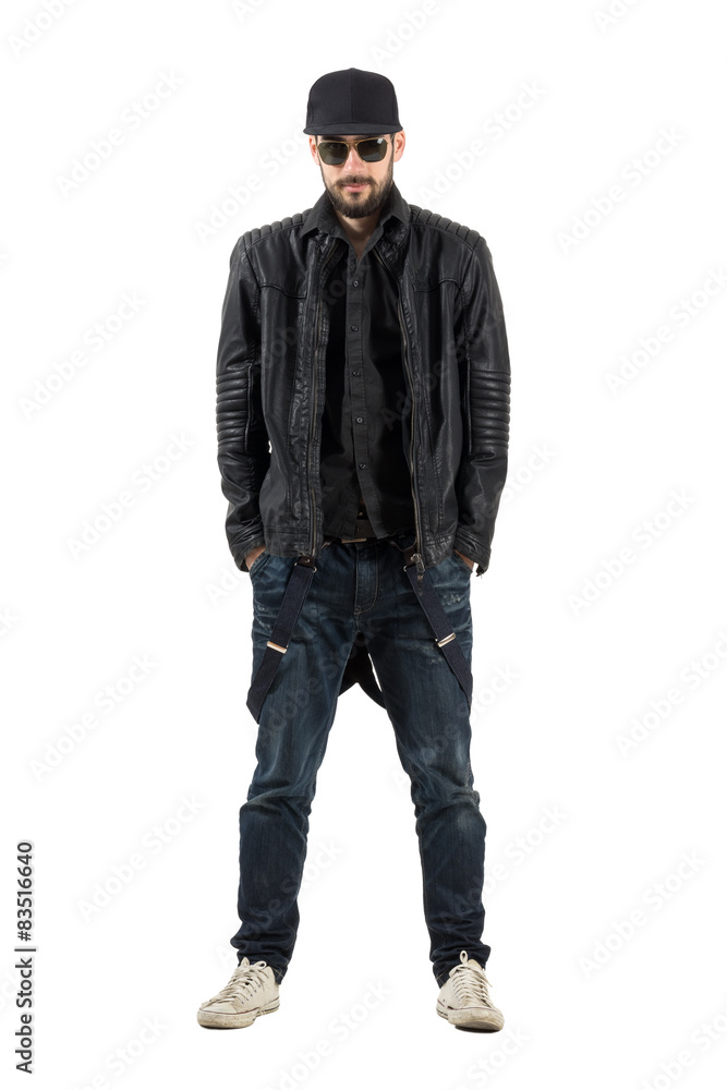 Mysterious bearded man in leather jacket Mysterious bearded man in leather jacket
