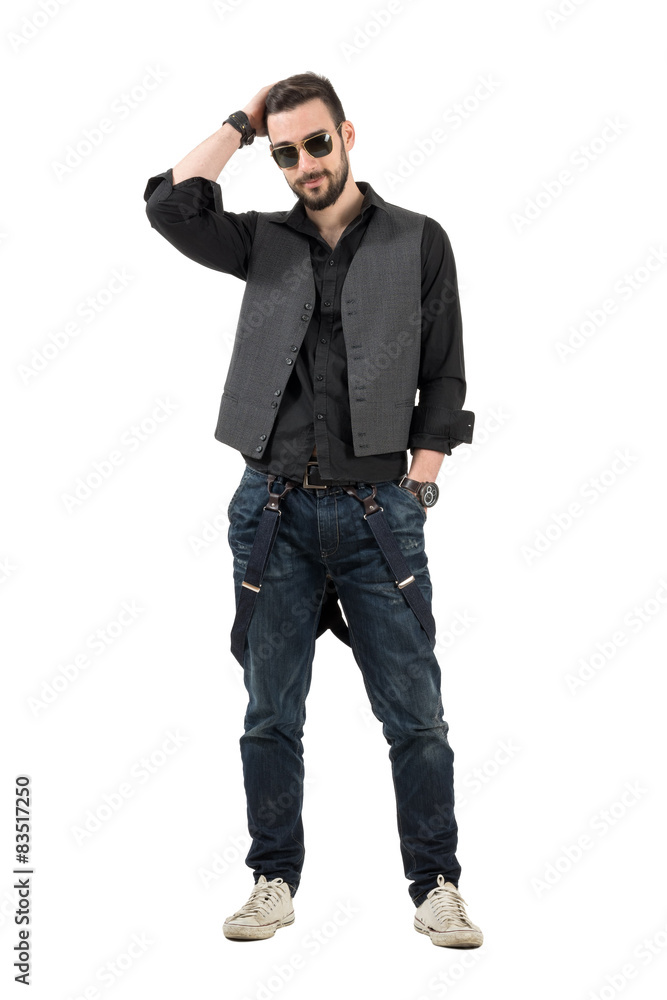 Smiling handsome bearded young fashion model Smiling handsome bearded young fashion model