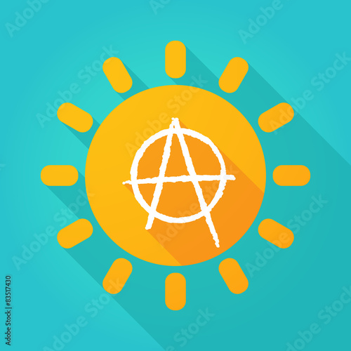 Long shadow sun icon with an anarchy sign