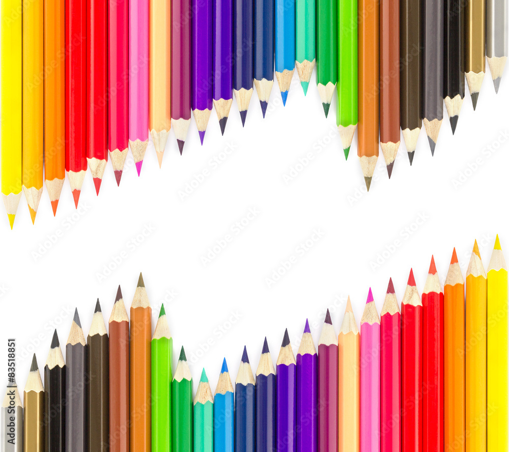 Sets of colored pencils in rows Sets of colored pencils in rows
