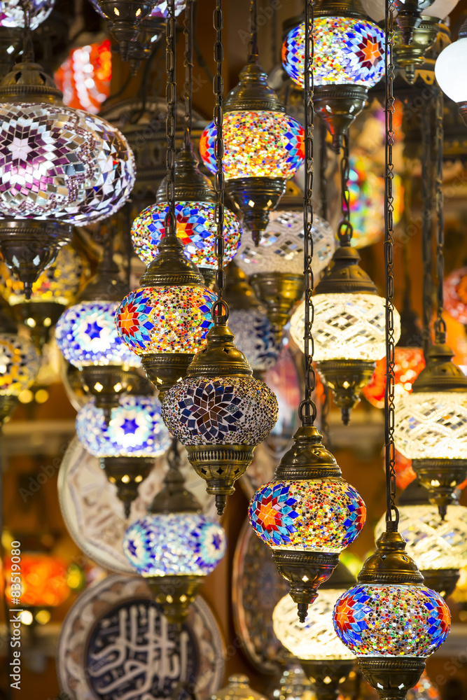 traditional Asian lanterns of colored glass on the market