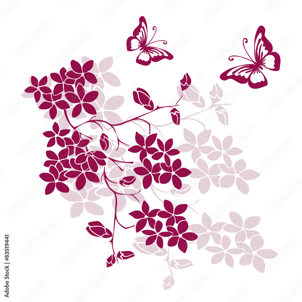 Fototapeta premium twig cherry blossoms and butterflies