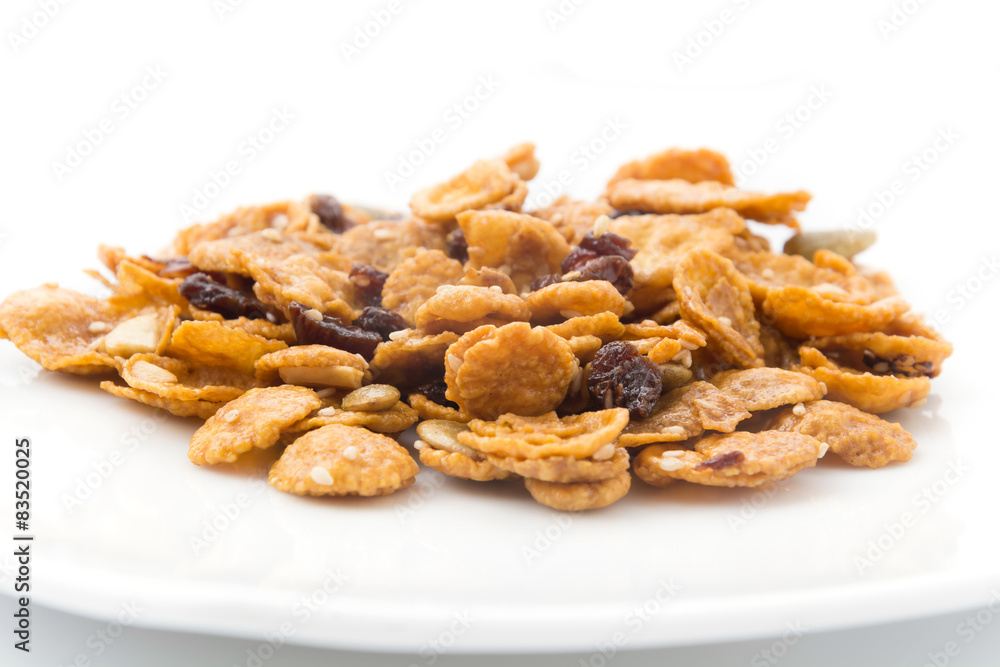 cornflakes and caramel isolated on white background cornflakes and caramel isolated on white background