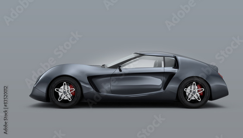 Side view of gray sports car on gray background