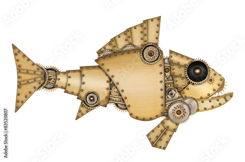 Steampunk style. Industrial mechanical fish