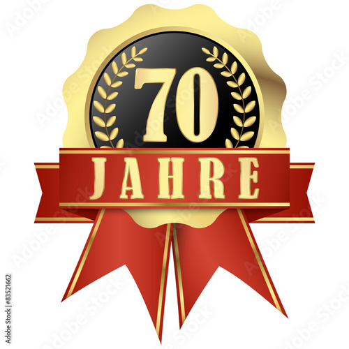 Jubilee button with banner and ribbons for 70 years