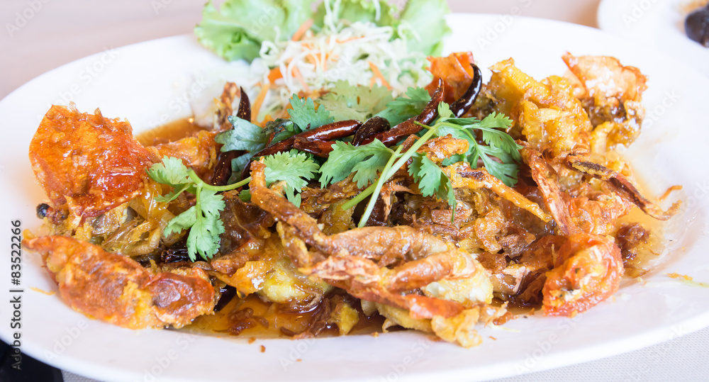Soft crab garlic fried with tamarind sauce Soft crab garlic fried with tamarind sauce