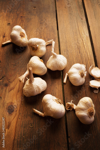 Garlic on picnic table background