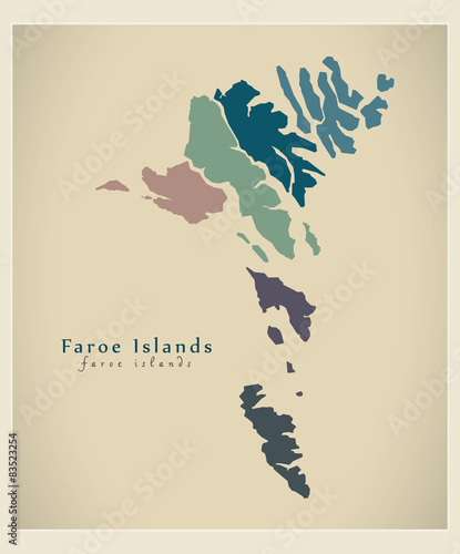 Modern Map - Faroe Islands with regions FO