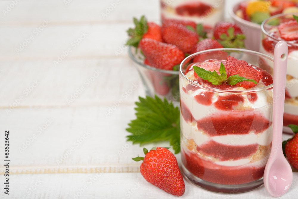 Dessert with strawberries and whipped cream Dessert with strawberries and whipped cream