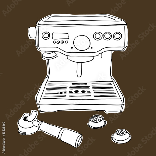 streaming coffee machine hand drawing illustration style vector