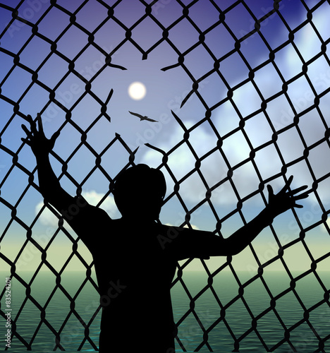 Billede på lærred Refugee in Camp longing for liberty and peace