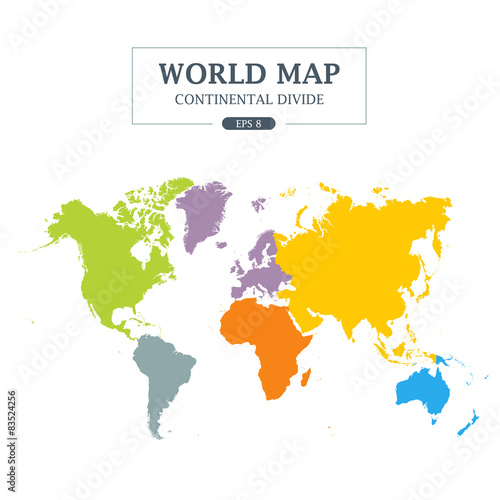 World Map Continental Divide. Full Color Vector Illustration.