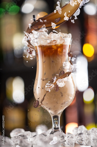 Cold coffee drink with ice,...