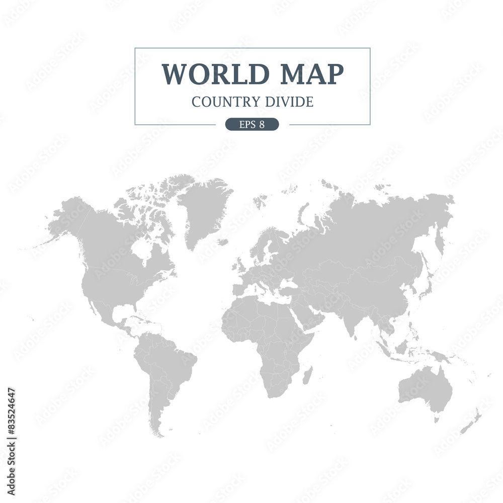 Naklejka premium World Map Country Divide on White Background.