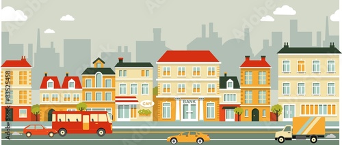 City panorama street background in flat style