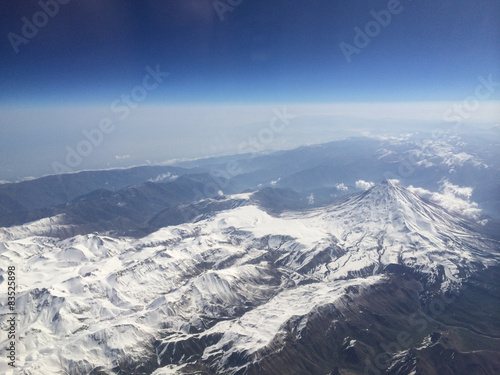 Iran, Aerial view of Mt Damavand in Alborz mountains range photo