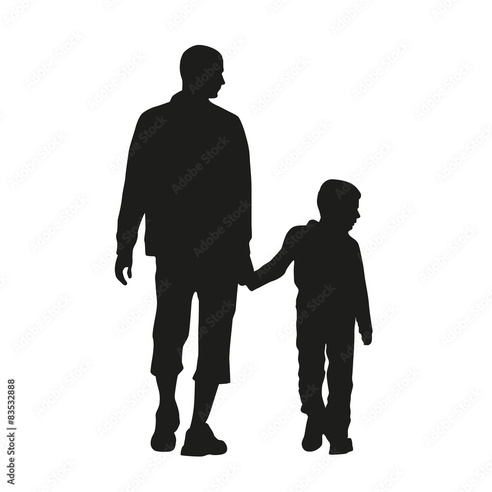 Father and son. Vector silhouette
