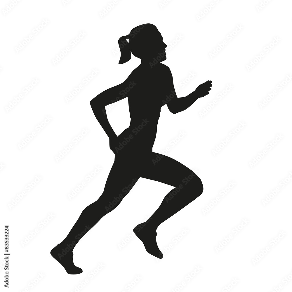 Vector isolated silhouette of running woman