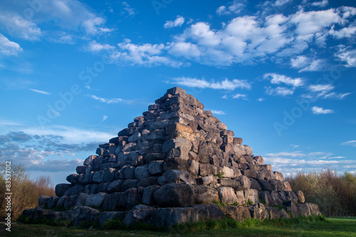 Ireland, County Offaly, Lough Boora Parklands, Pyramid in morning sun #83537012