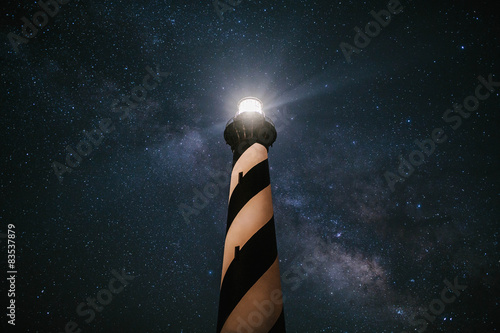 Cape Hatteras Lighthouse illuminated under The Milky Way, Buxton, North Carolina, USA