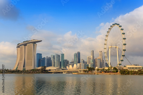 Morning light at Singapore Skyline and view of Marina Bay