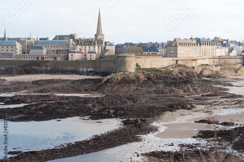 France, Brittany, Ille-et-Vilaine, Saint Malo, Walled city seen from beach
