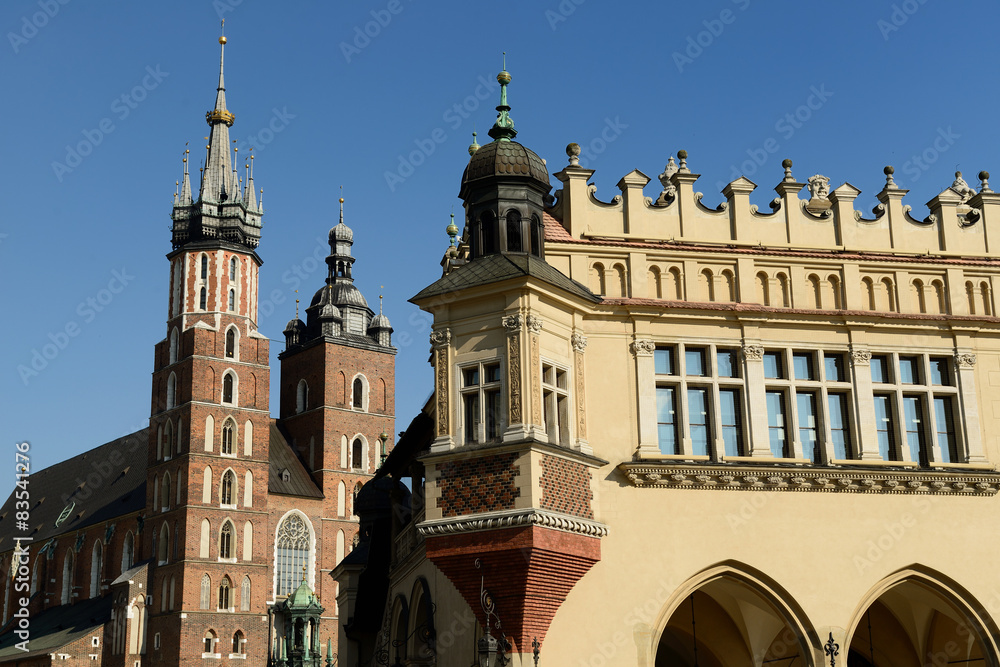 The view on the Draper's hall and the St Mary's church in Cracow
