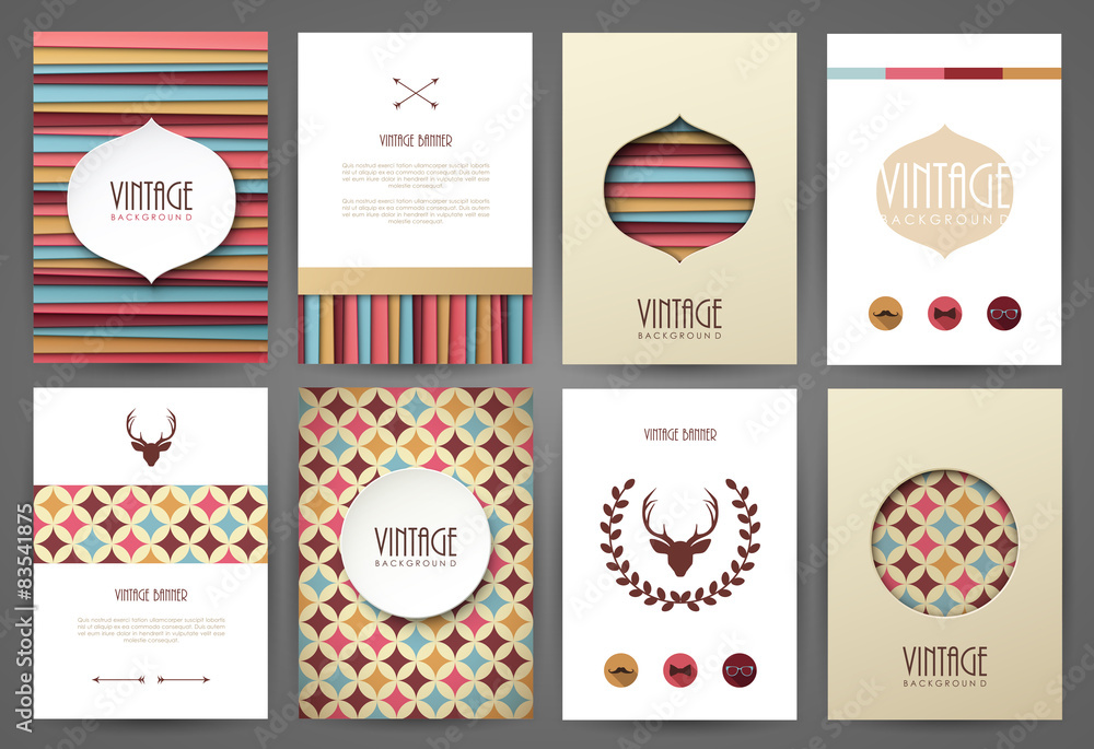 Obraz premium Set of brochures in vintage style. Vector design templates.